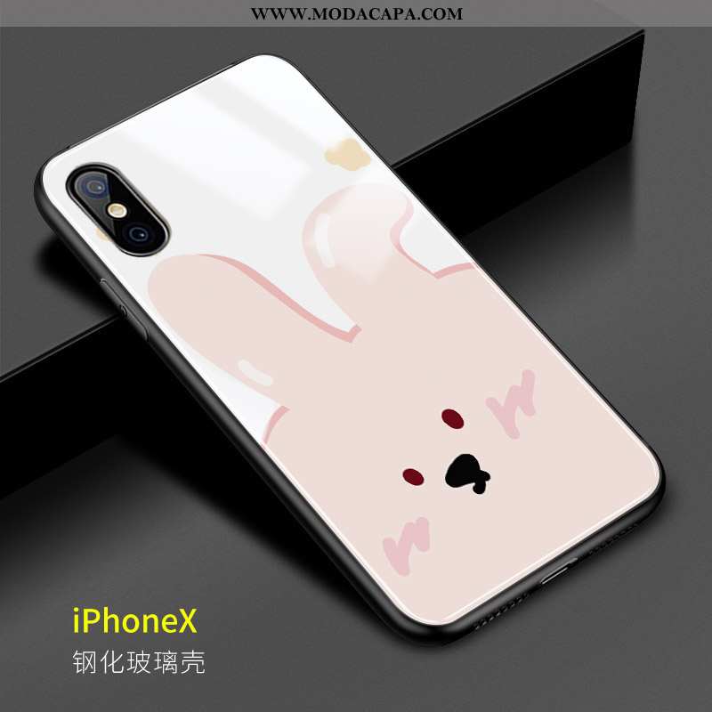Capa iPhone X Silicone Fofas Rosa Vidro Completa Capas Branco Baratas