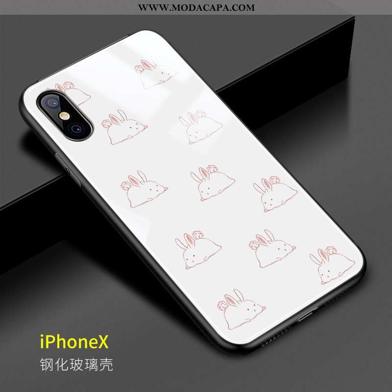 Capa iPhone X Silicone Fofas Rosa Vidro Completa Capas Branco Baratas
