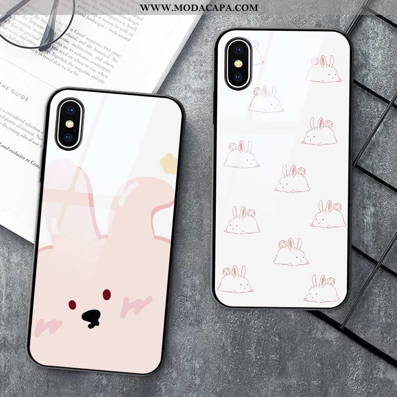 Capa iPhone X Silicone Fofas Rosa Vidro Completa Capas Branco Baratas