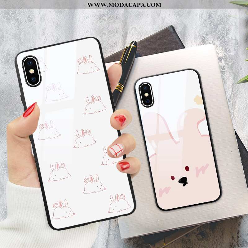 Capa iPhone X Silicone Fofas Rosa Vidro Completa Capas Branco Baratas