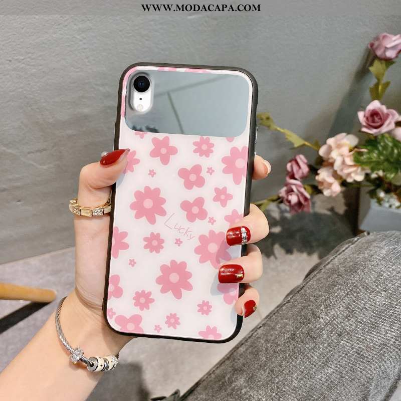 Capa iPhone Xr Silicone Telemóvel Rosa Vidro Capas Criativas Pequena Baratos