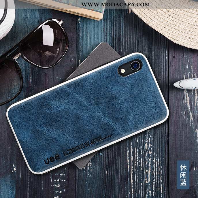 Capas iPhone Xr Couro Completa Antiqueda Antiderrapante Cases Azul Escuro Promoção