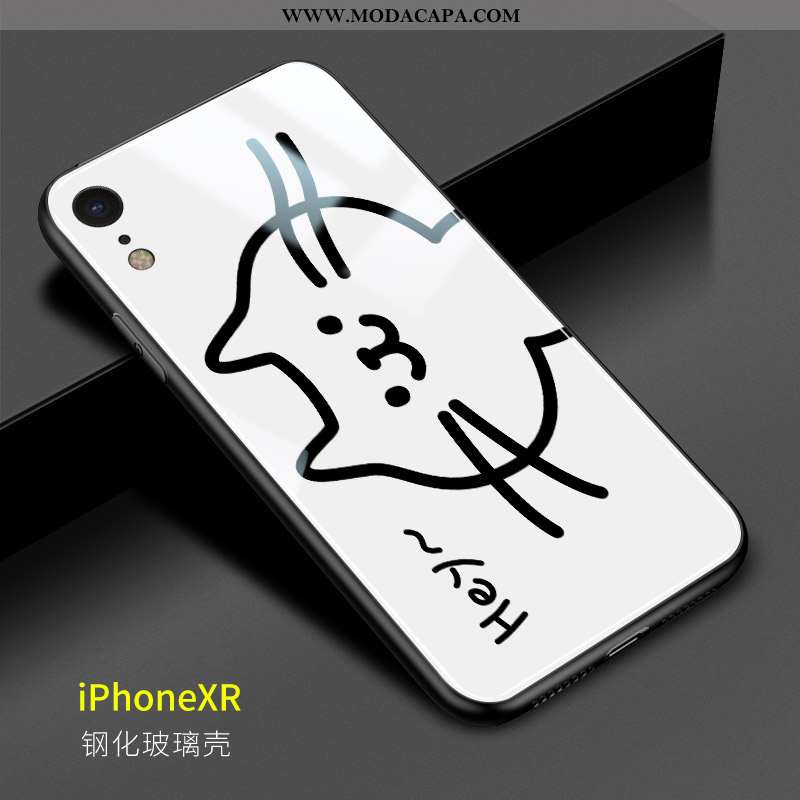Capa iPhone Xr Fofas Branco Capas Vidro Gato Desenho Animado Completa Barato