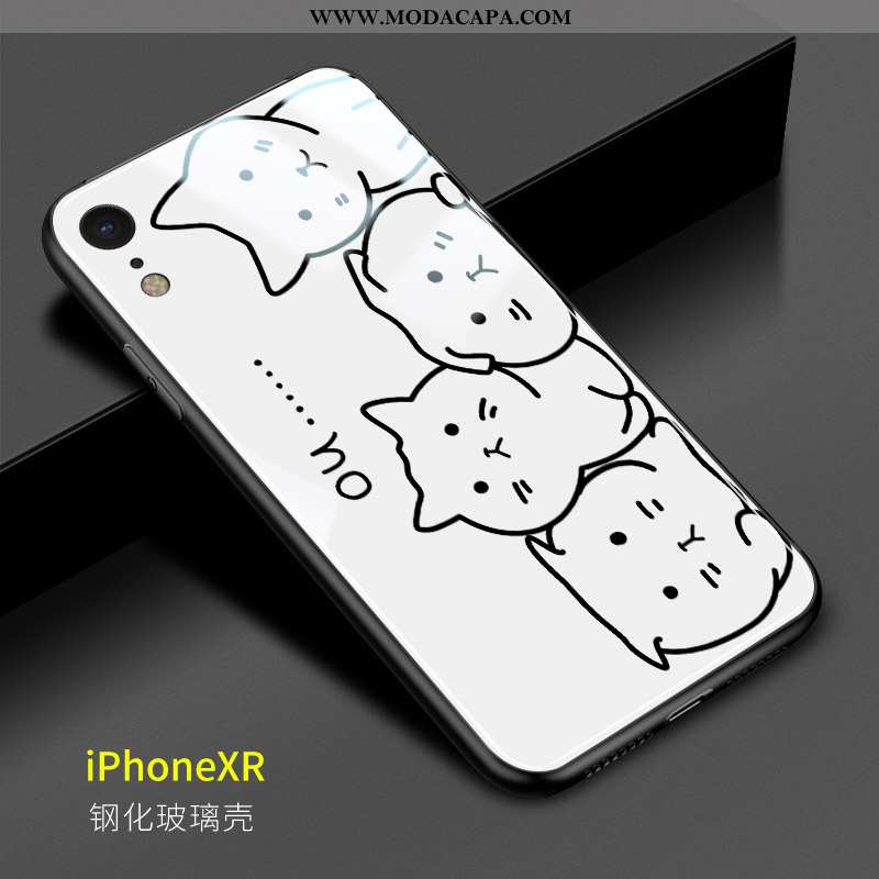 Capa iPhone Xr Fofas Branco Capas Vidro Gato Desenho Animado Completa Barato