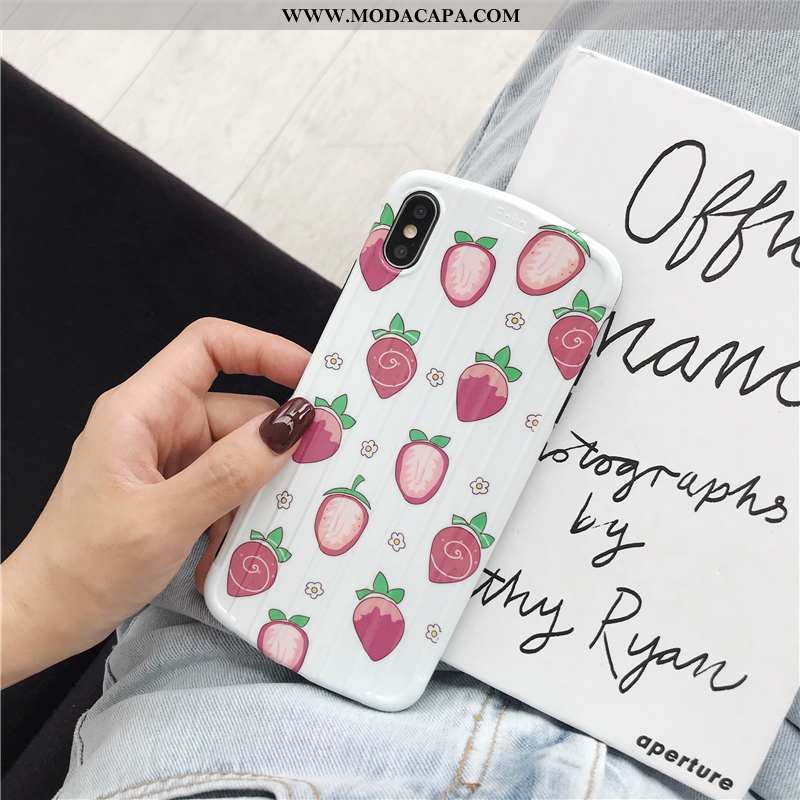 Capas iPhone Xs Bonitos Moranguinho Telemóvel Completa Branco Silicone Promoção