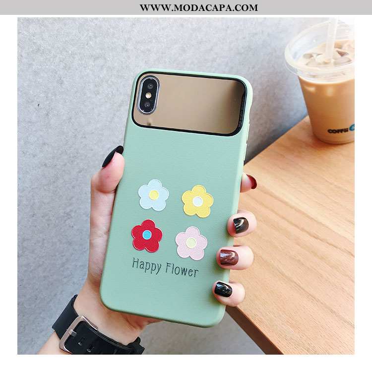 Capas iPhone Xs Criativas Cases Floridas Verde Telemóvel Tendencia Baratos