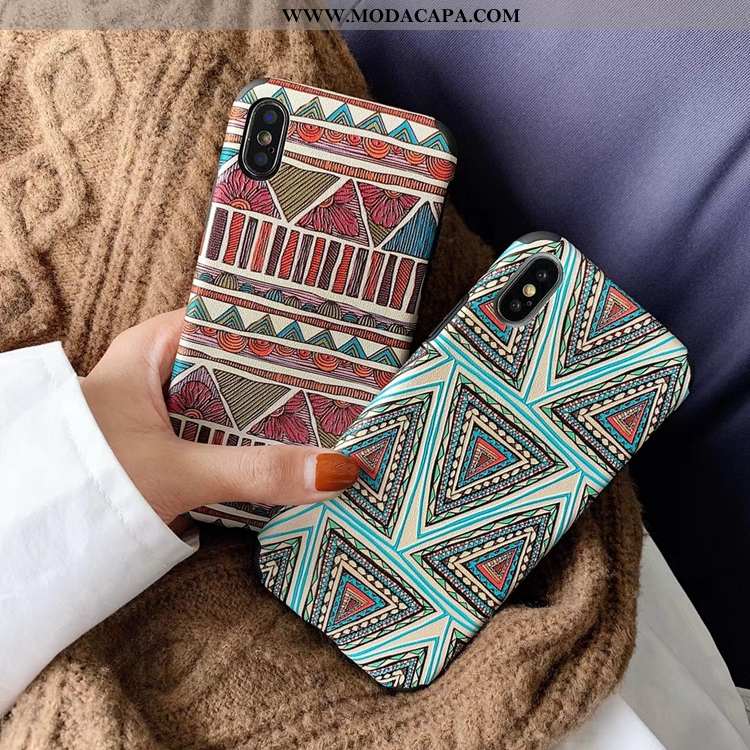 Capa iPhone Xs Tendencia Antiqueda Telemóvel Criativas Quadriculada Capas Azul Venda