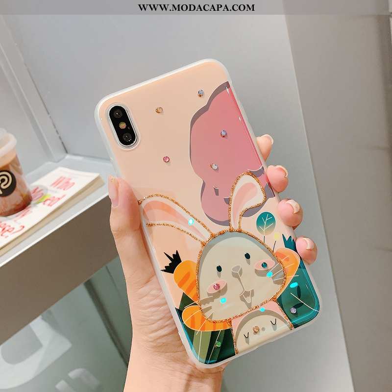 Capas iPhone Xs Desenho Animado Coelho Casal Personalizado Strass Telinha Criativas Promoção