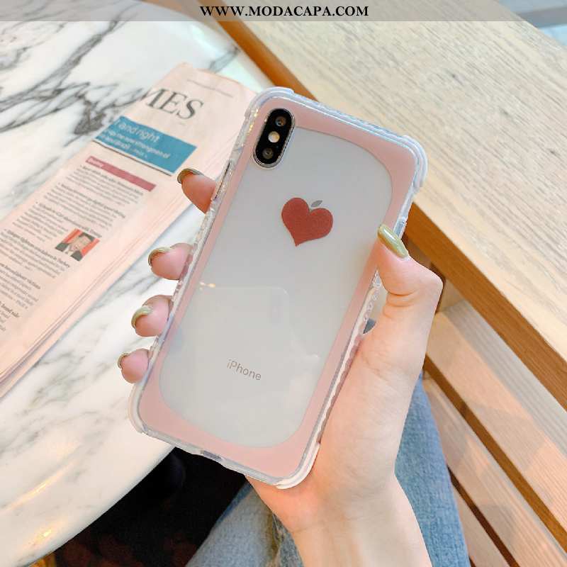 Capas iPhone Xs Clara Vermelho Antiqueda Silicone Telemóvel Tendencia Coração Online