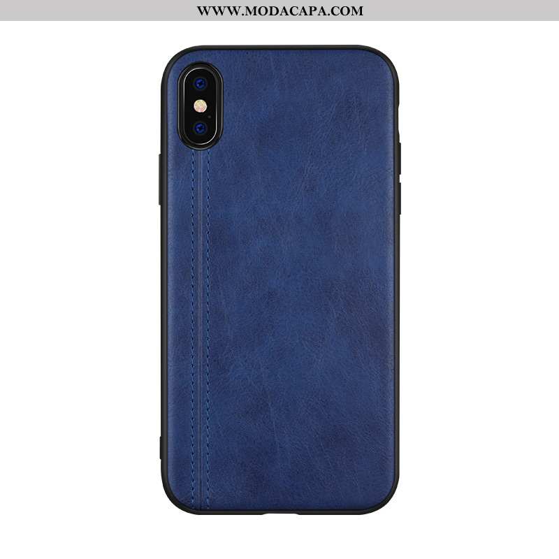 Capa iPhone Xs Couro Azul Escuro Vermelho Cases Traseira Telemóvel Capas Baratas