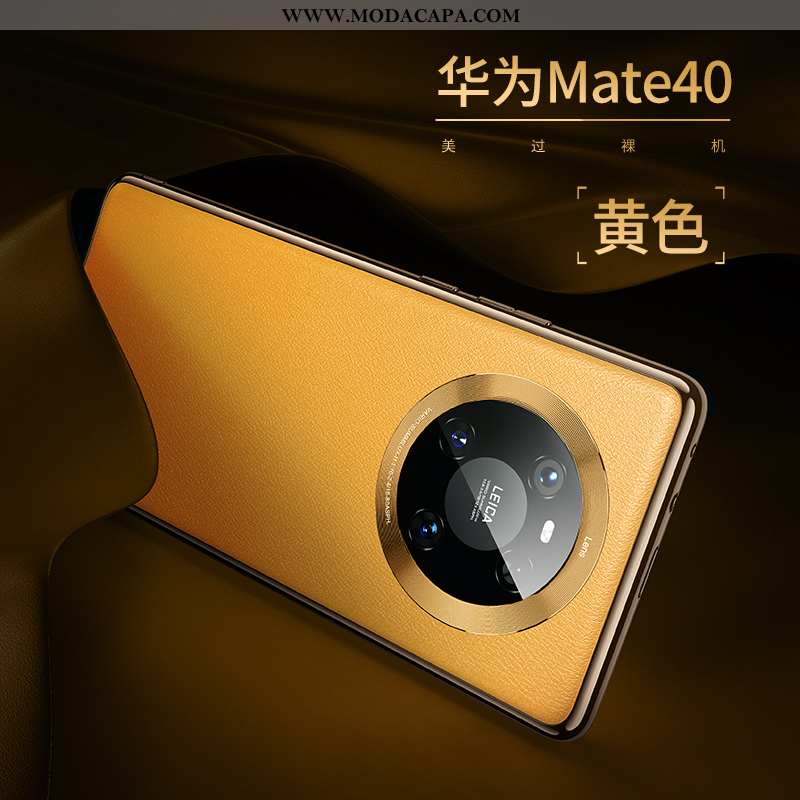 Capa Huawei Mate 40 Slim Couro Legitimo Capas Luxo Antiqueda Completa Amarelo Venda