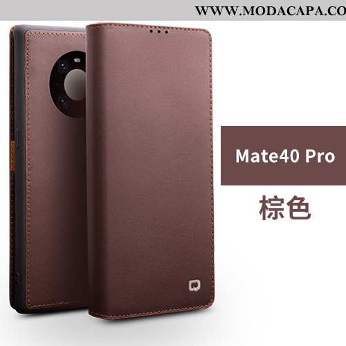Capas Huawei Mate 40 Pro Couro Telemóvel Protetoras Genuíno Cases Marrom Minimalista Online