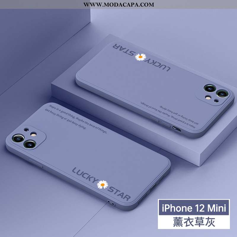 Capas iPhone 12 Mini Silicone Soft Protetoras Aba Reta Cases Cinza Promoção