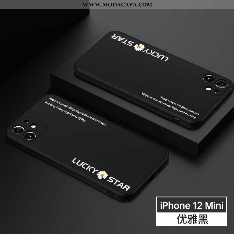 Capas iPhone 12 Mini Silicone Soft Protetoras Aba Reta Cases Cinza Promoção