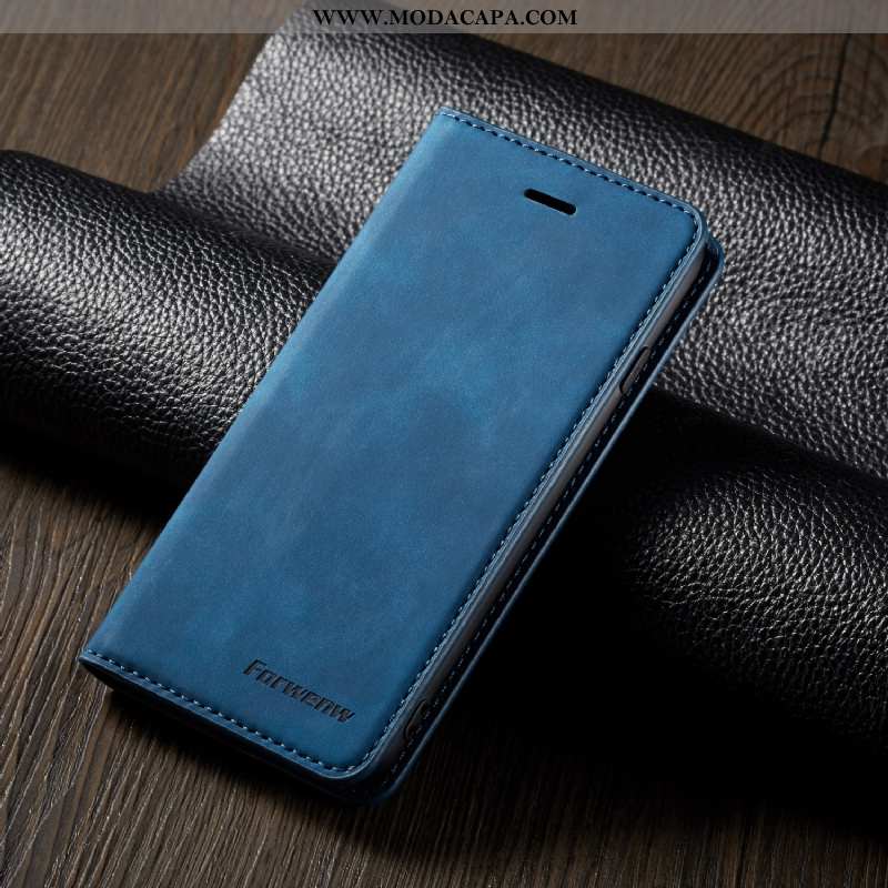 Capa iPhone 12 Pro Max Couro Imã Telemóvel Cases Cover Azul Capas Promoção