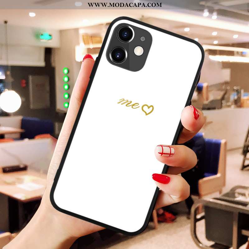 Capas iPhone 12 Vidro Casal Personalizado Coração Nova Pretas Minimalista Baratas