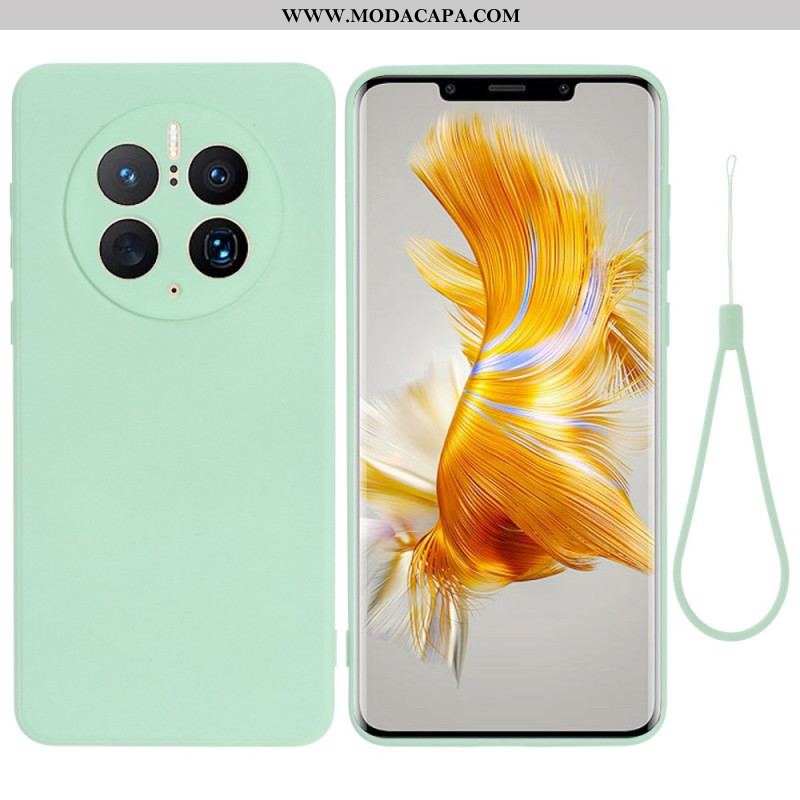 Capa Para Huawei Mate 50 Pro Silicone Líquido Com Cordão