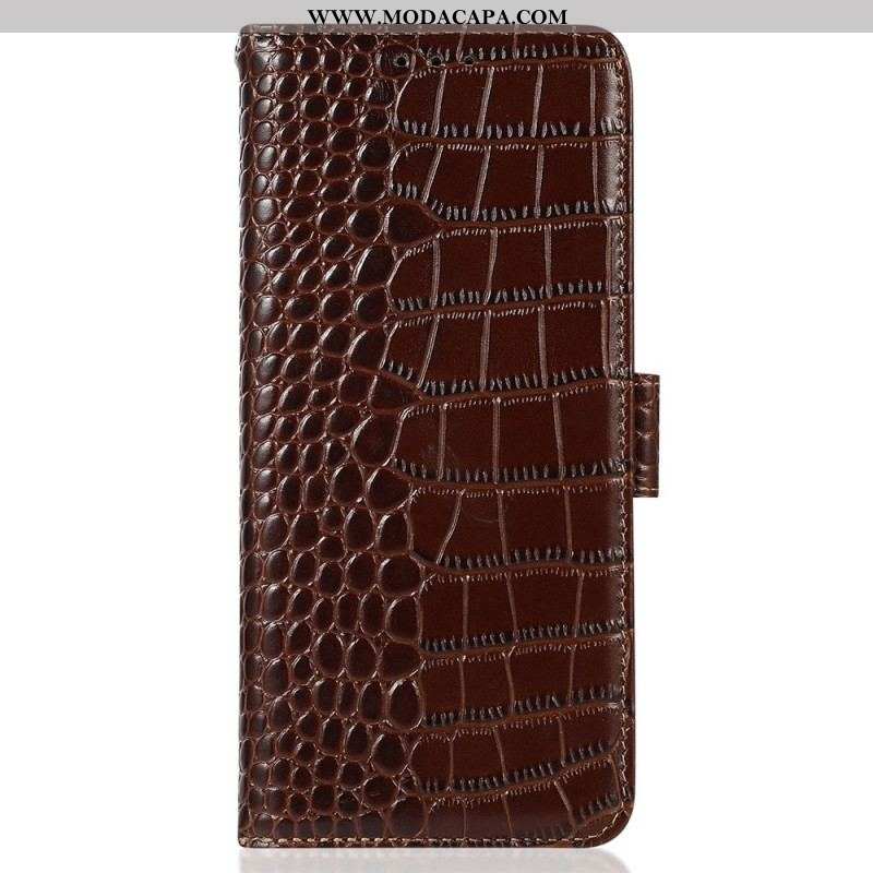 Capa Flip Para Huawei Mate 50 Pro Rfid Estilo Crocodilo