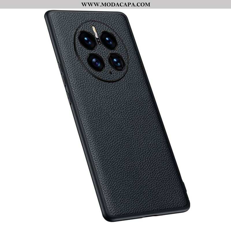 Capa Para Huawei Mate 50 Pro Couro Lichia Genuíno