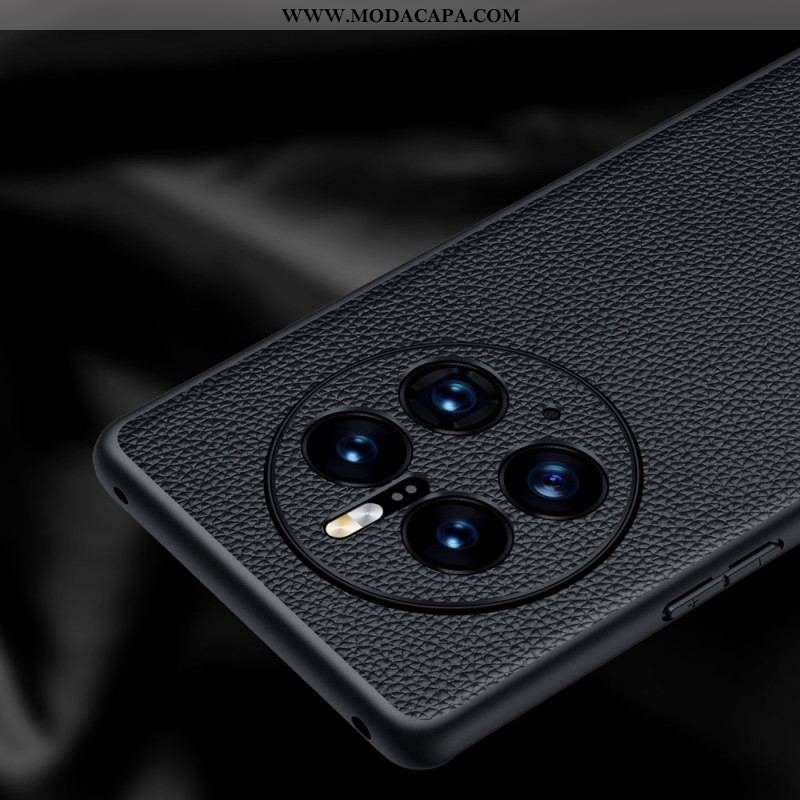 Capa Para Huawei Mate 50 Pro Couro Lichia Genuíno