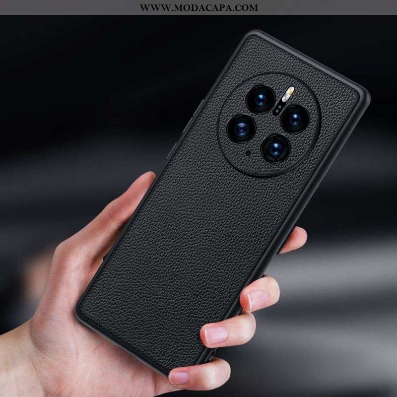 Capa Para Huawei Mate 50 Pro Couro Lichia Genuíno