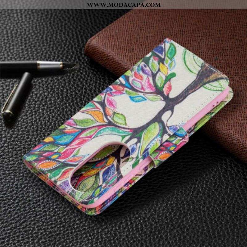 Capa De Couro Para Huawei P50 Árvore Colorida