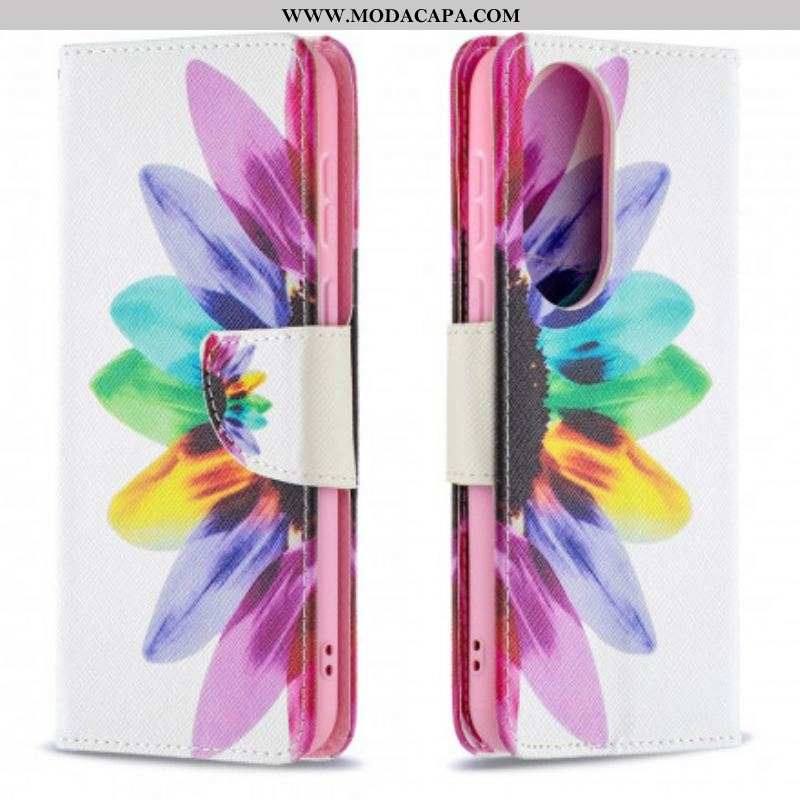 Capa Flip Para Huawei P50 Flor Aquarela