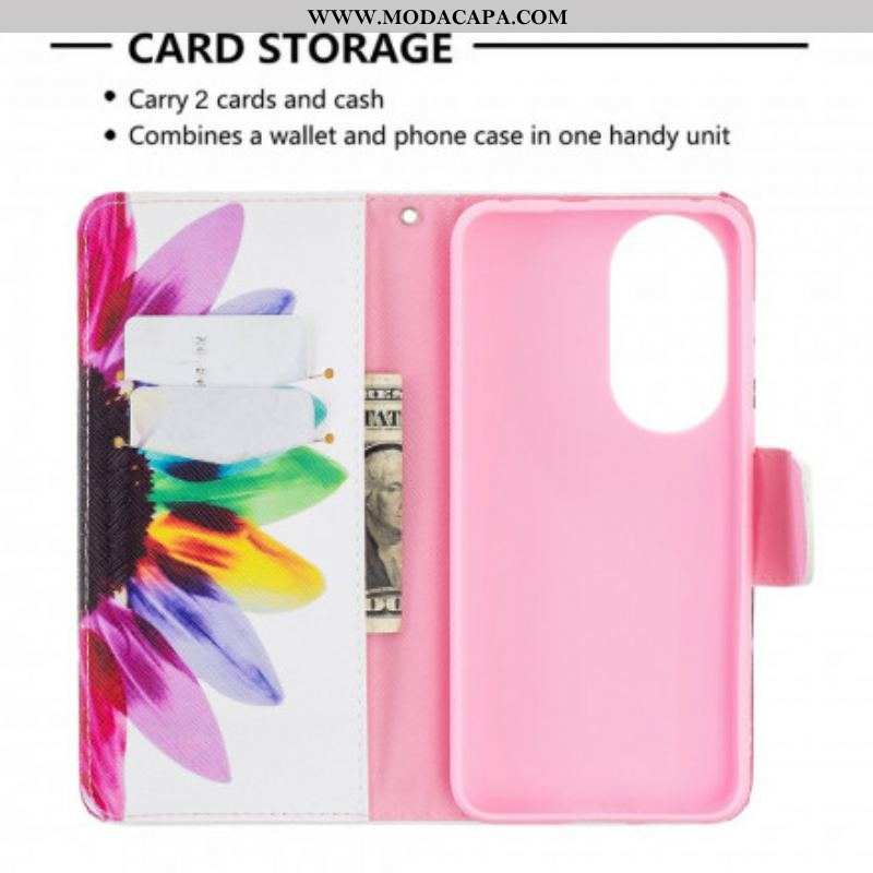 Capa Flip Para Huawei P50 Flor Aquarela