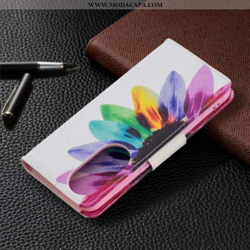 Capa Flip Para Huawei P50 Flor Aquarela