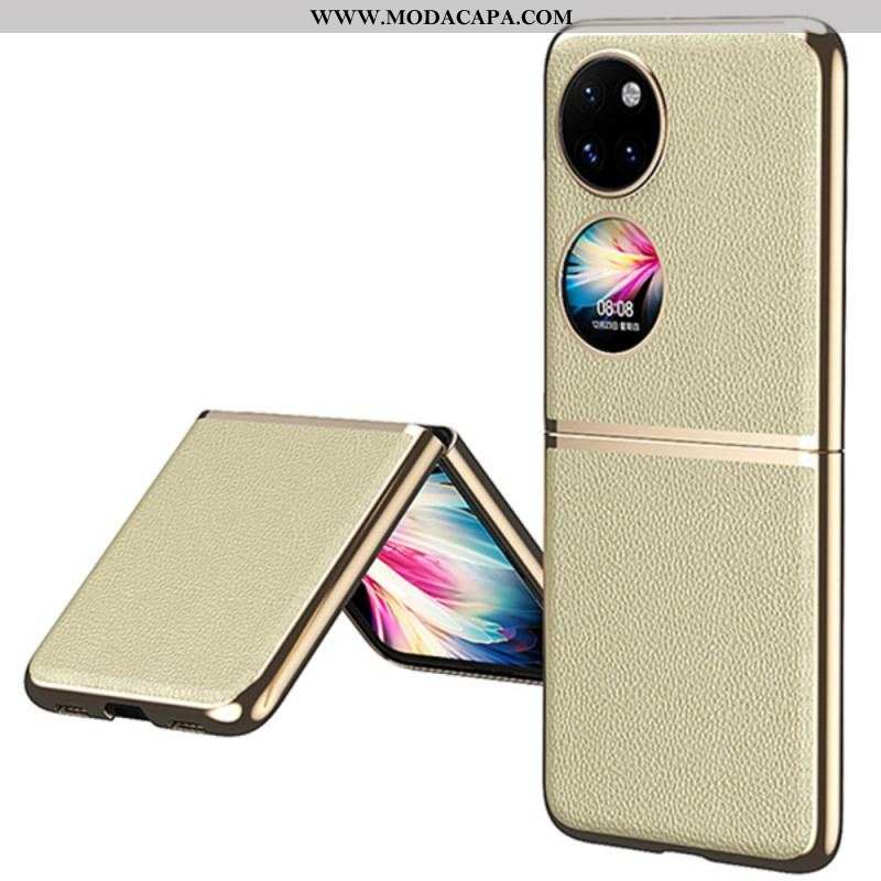 Capa Para Huawei P50 Pocket Bordas Estilo Metal De Couro Falso