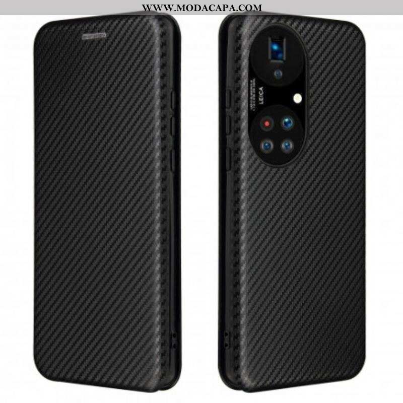 Capa De Celular Para Huawei P50 Pro Flip Fibra De Carbono