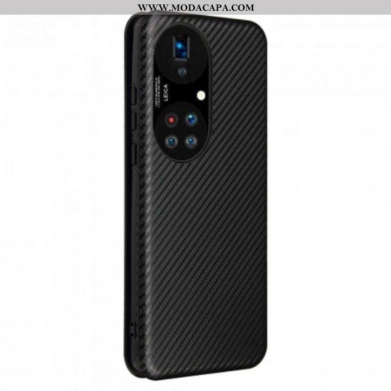 Capa De Celular Para Huawei P50 Pro Flip Fibra De Carbono