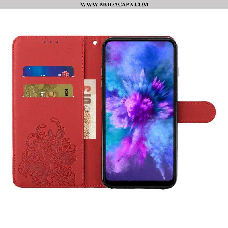 Capa Flip Para Huawei P50 Pro De Cordão Tigre Barroco Strappy