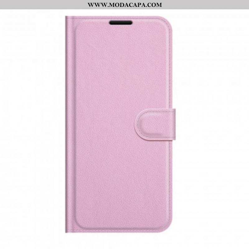 Capa Folio Para Huawei P50 Pro Estilo Clássico De Couro Litchi