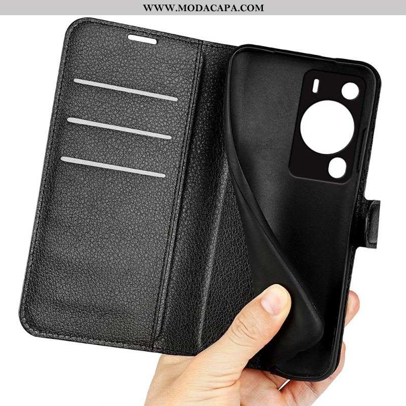 Capa Flip Para Huawei P60 Pro Efeito Couro Lichia