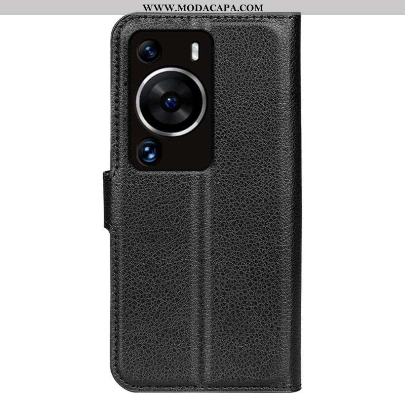 Capa Flip Para Huawei P60 Pro Efeito Couro Lichia