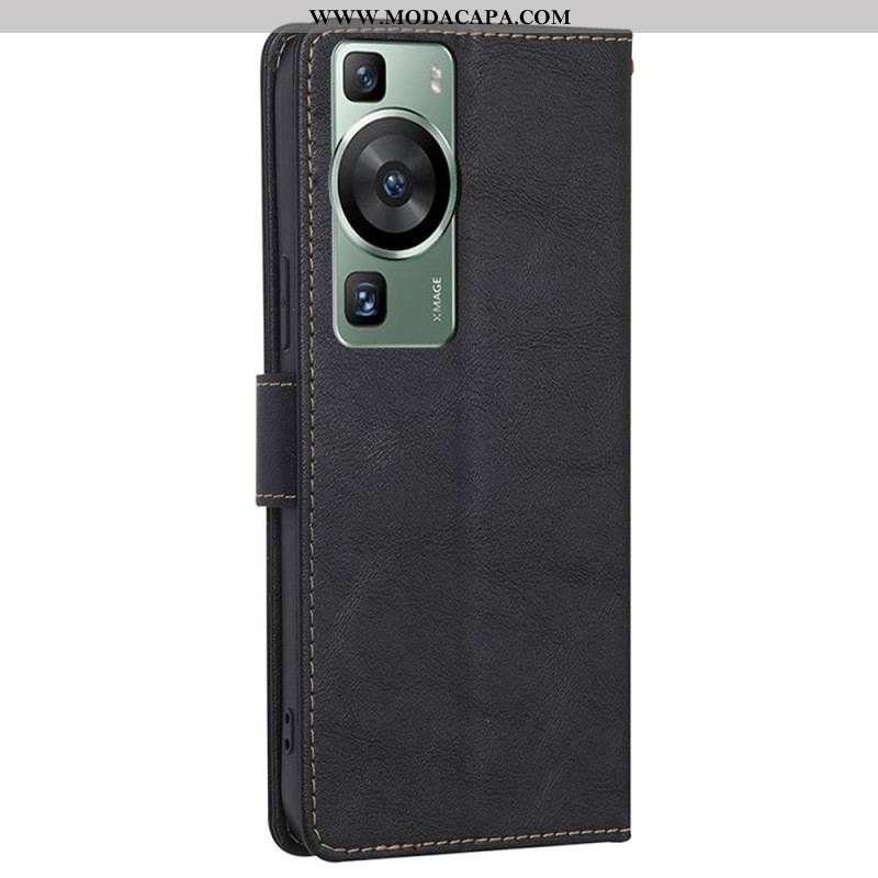 Capa Em Pele Para Huawei P60 Pro Rfid Clássico