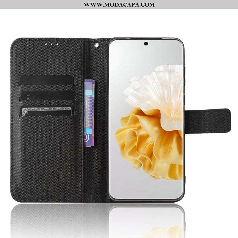Capa Folio Para Huawei P60 Pro De Cordão Couro Sintético Estiloso Com Alça