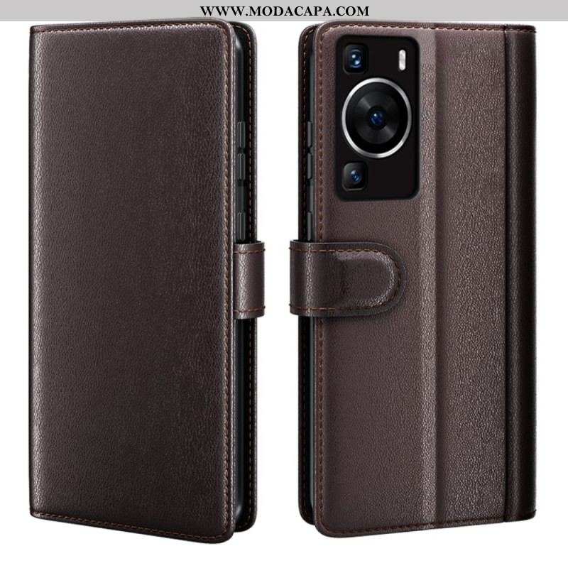 Capa Folio Para Huawei P60 Pro Couro Genuíno