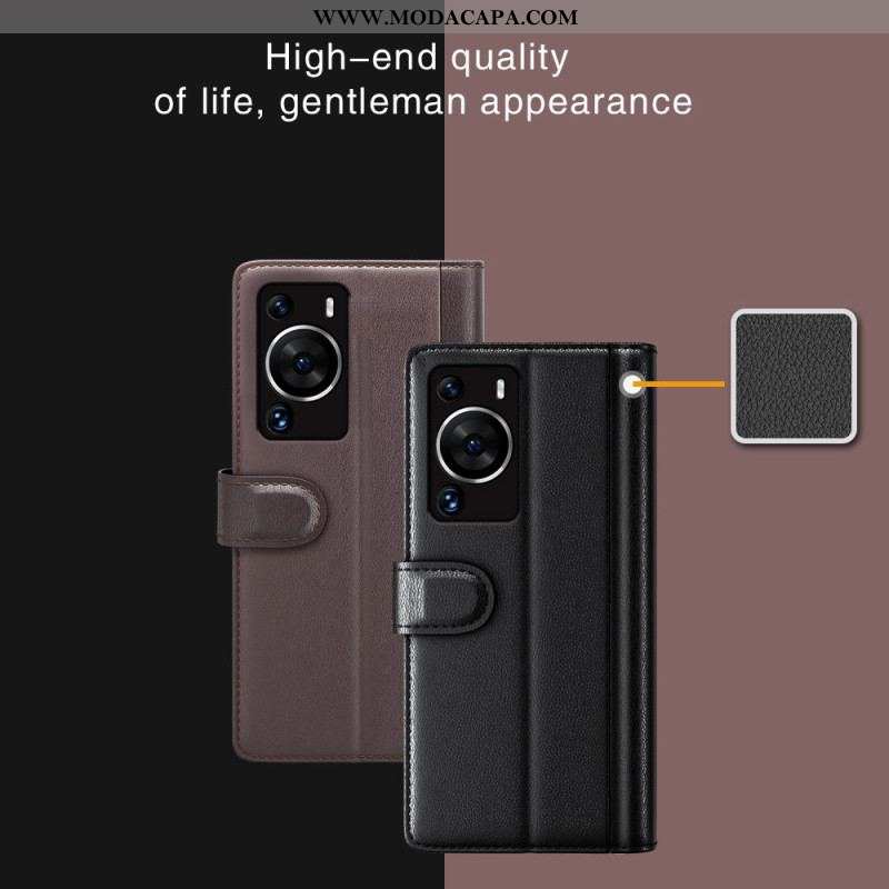 Capa Folio Para Huawei P60 Pro Couro Genuíno