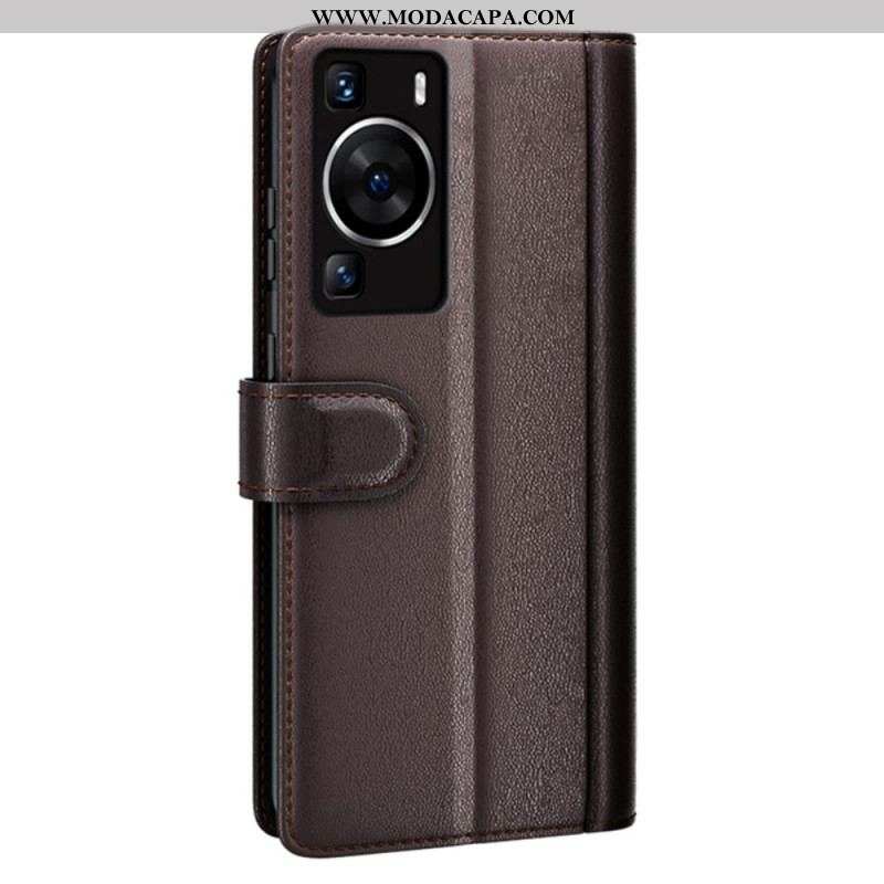 Capa Folio Para Huawei P60 Pro Couro Genuíno