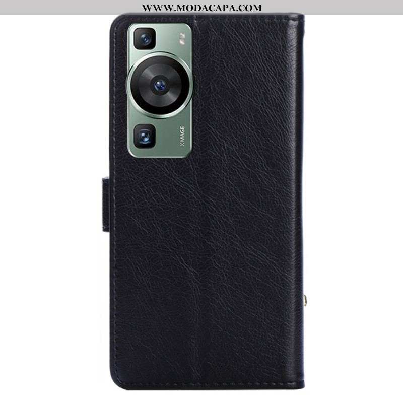 Capa De Couro Para Huawei P60 Pro Porta-moedas Com Zíper