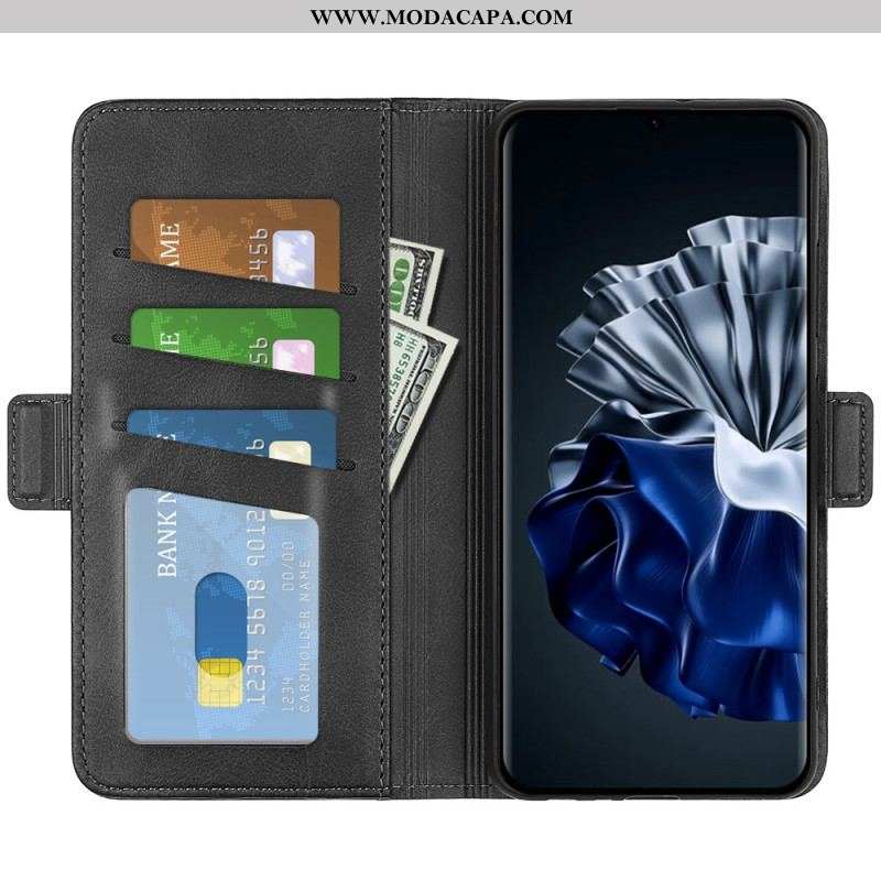 Capa Flip Para Huawei P60 Pro De Couro Aba Dupla