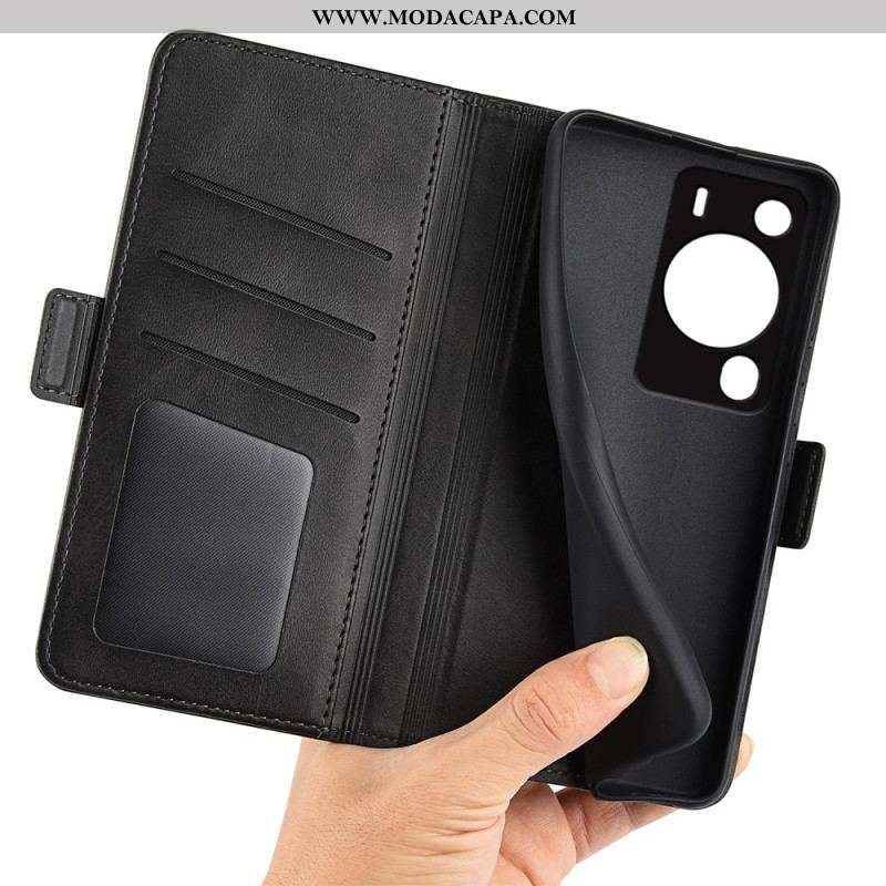 Capa Flip Para Huawei P60 Pro De Couro Aba Dupla