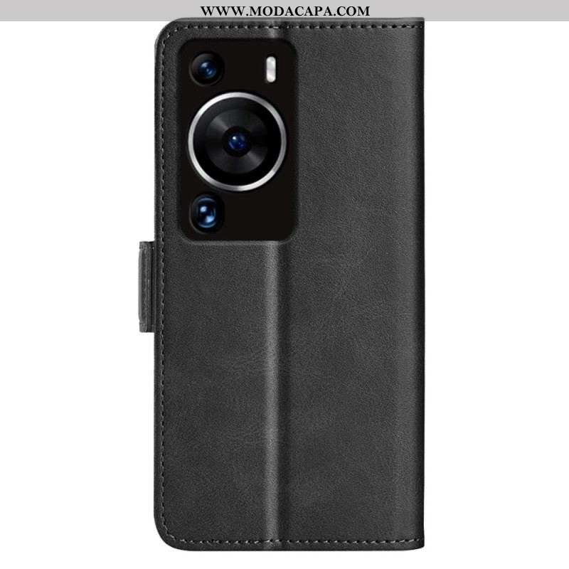 Capa Flip Para Huawei P60 Pro De Couro Aba Dupla