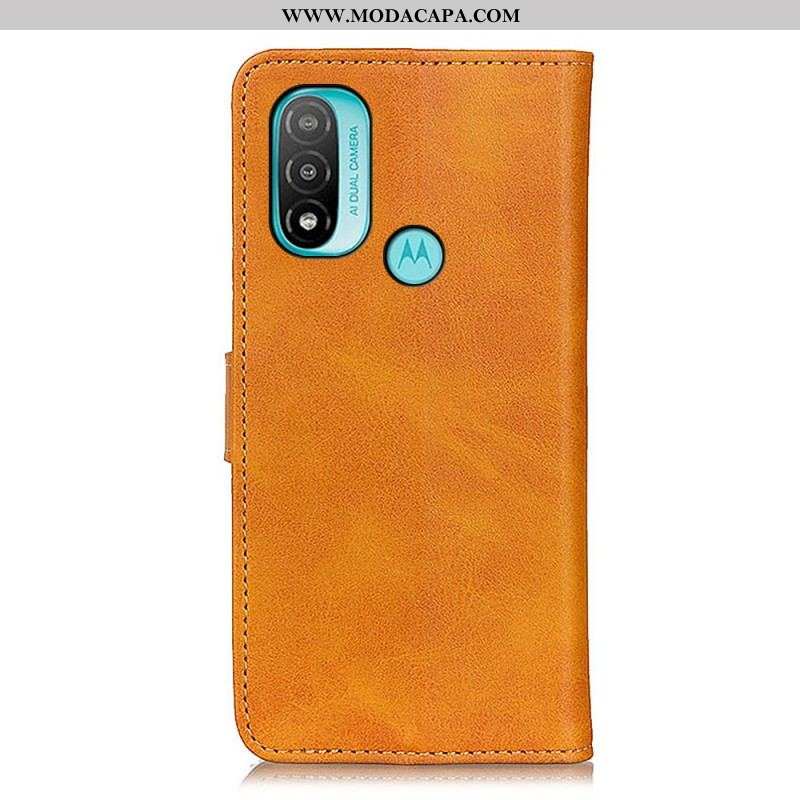 Capa Flip Para Moto E40 / E30 / E20 Efeito De Couro Fosco Retrô