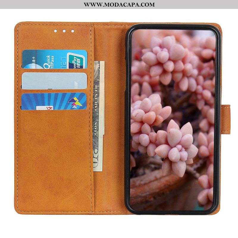 Capa Flip Para Moto E40 / E30 / E20 Efeito De Couro Fosco Retrô