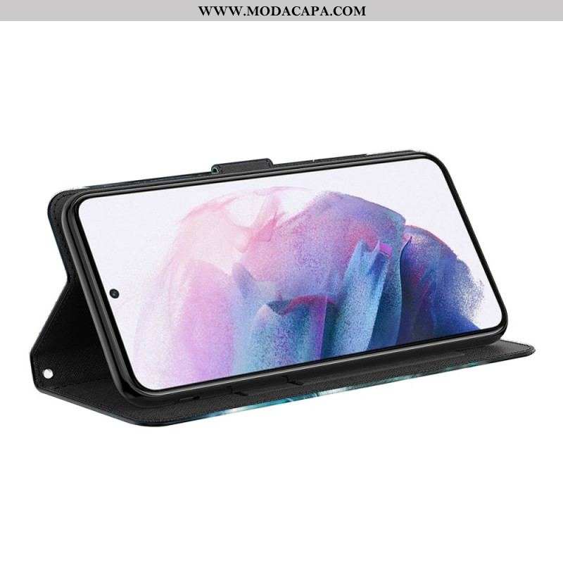 Capa Flip Para Moto E40 / E30 / E20 Borboletas Azuis Voando