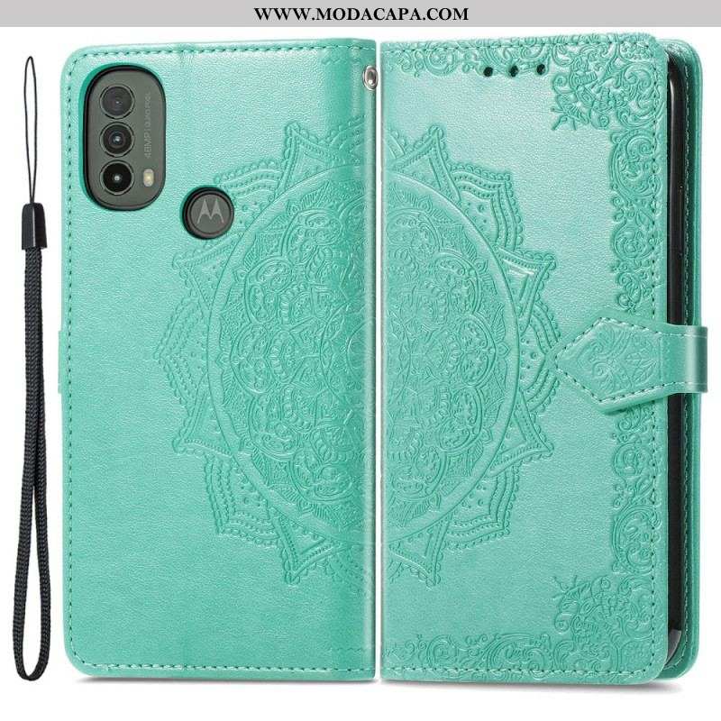 Capa De Couro Para Moto E40 / E30 / E20 Mandala Idade Média