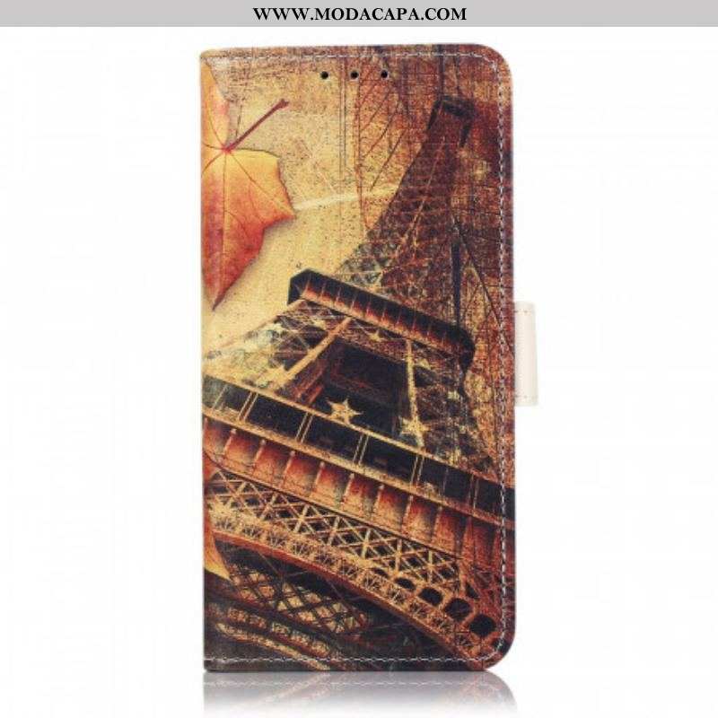 Capa Flip Para Moto E40 / E30 / E20 Torre Eiffel No Outono